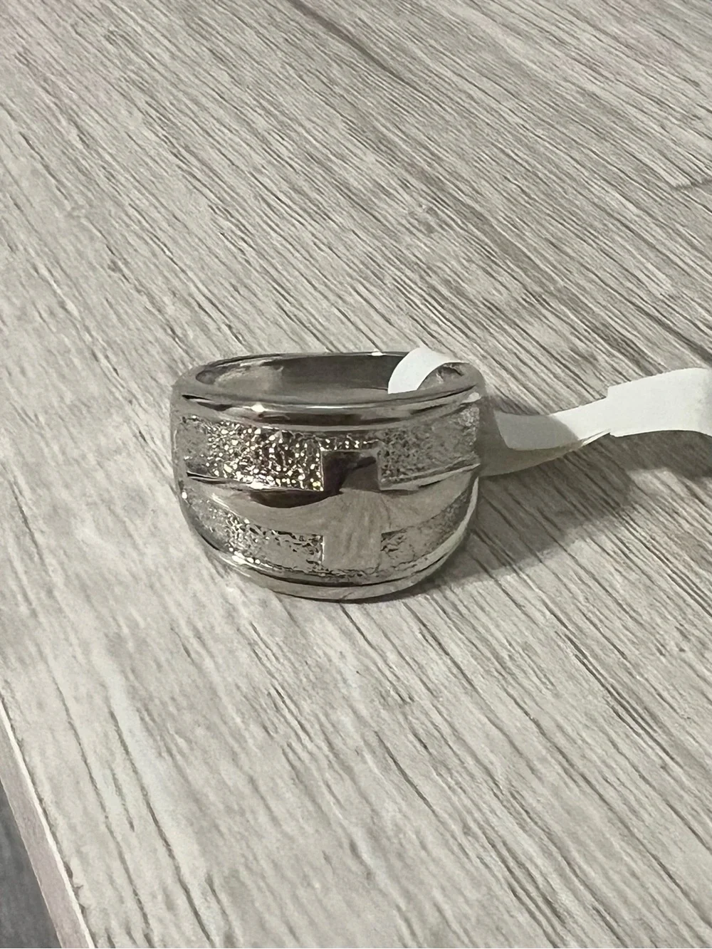 Statement Band Ring with Polished Cross Motif